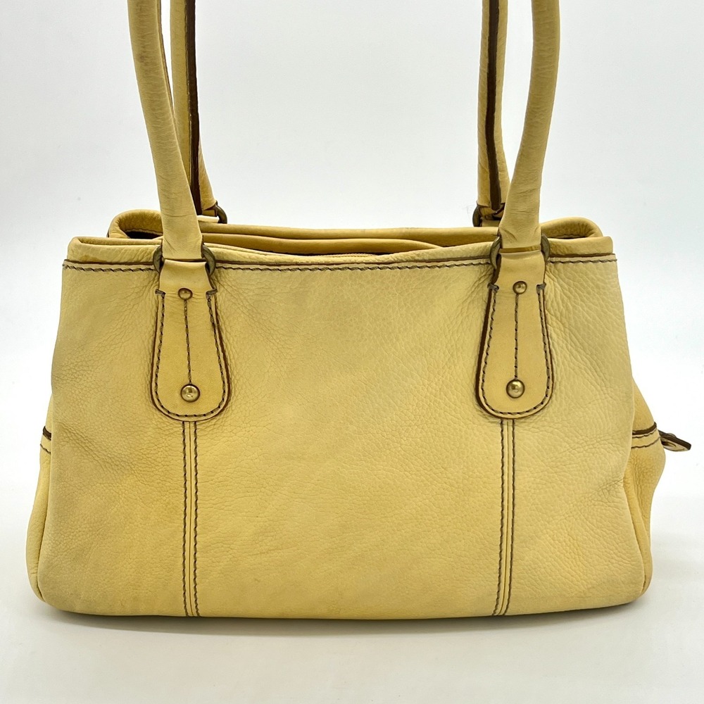 Fossil Key Yellow Pebble Leather Satchel Medium Tote Shoulder Handbag Charm RARE - Picture 5 of 15
